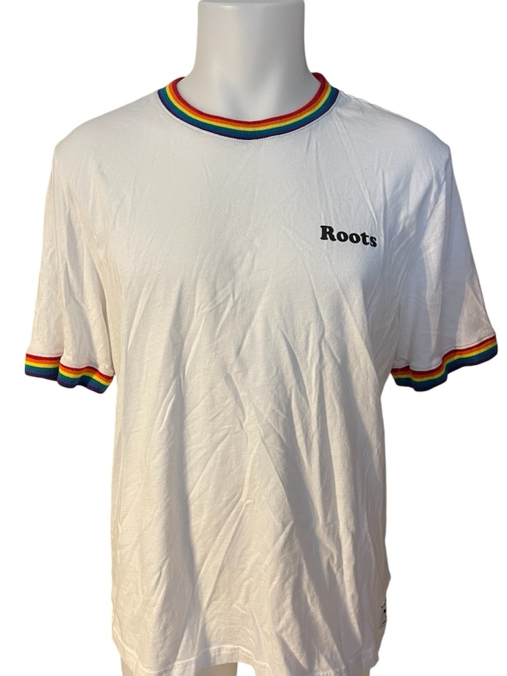 Roots | 2021 Pride White Tee with Rainbow Trim